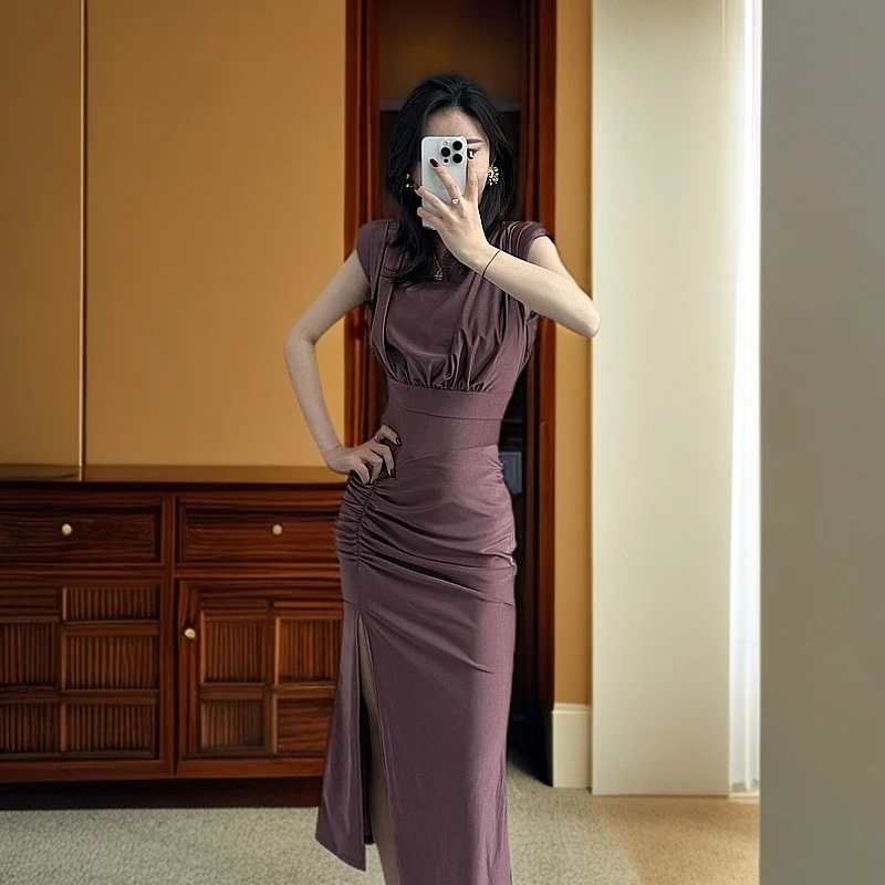 轻奢御姐风开叉连衣裙小众设计高冷轻熟风气质高端收腰显瘦包臀裙