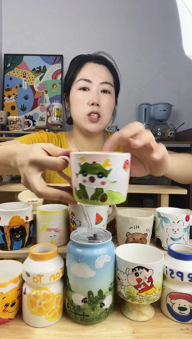 杯子景德镇高温釉下彩陶瓷手绘卡通创意