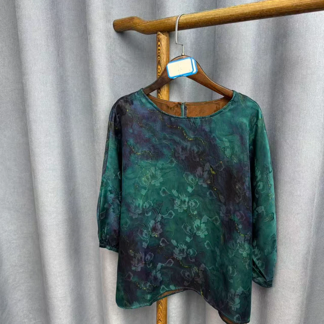 2025新款时尚休闲香云纱圆领上衣蝙蝠衫Z700