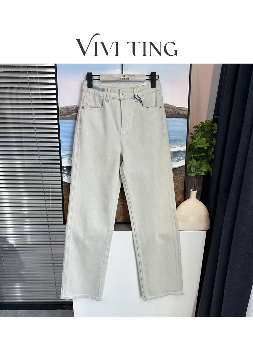 【VIVI·TING】婷姐推荐春装设计后口袋字母浅蓝色一粒扣牛仔裤k266