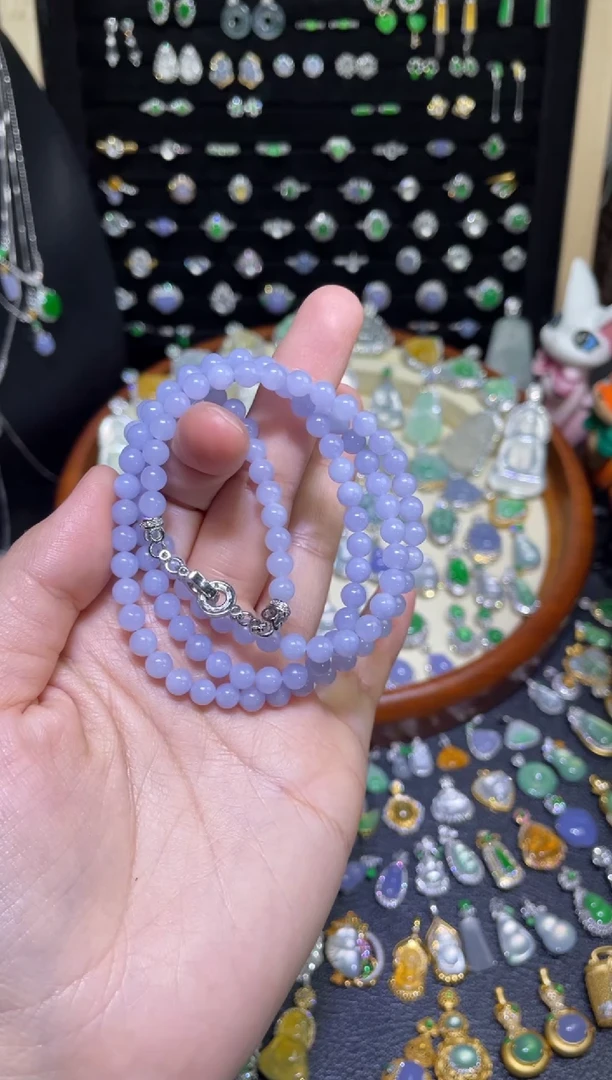 颈饰未镶嵌翡翠鱿***卷卡5冰粉紫珠串