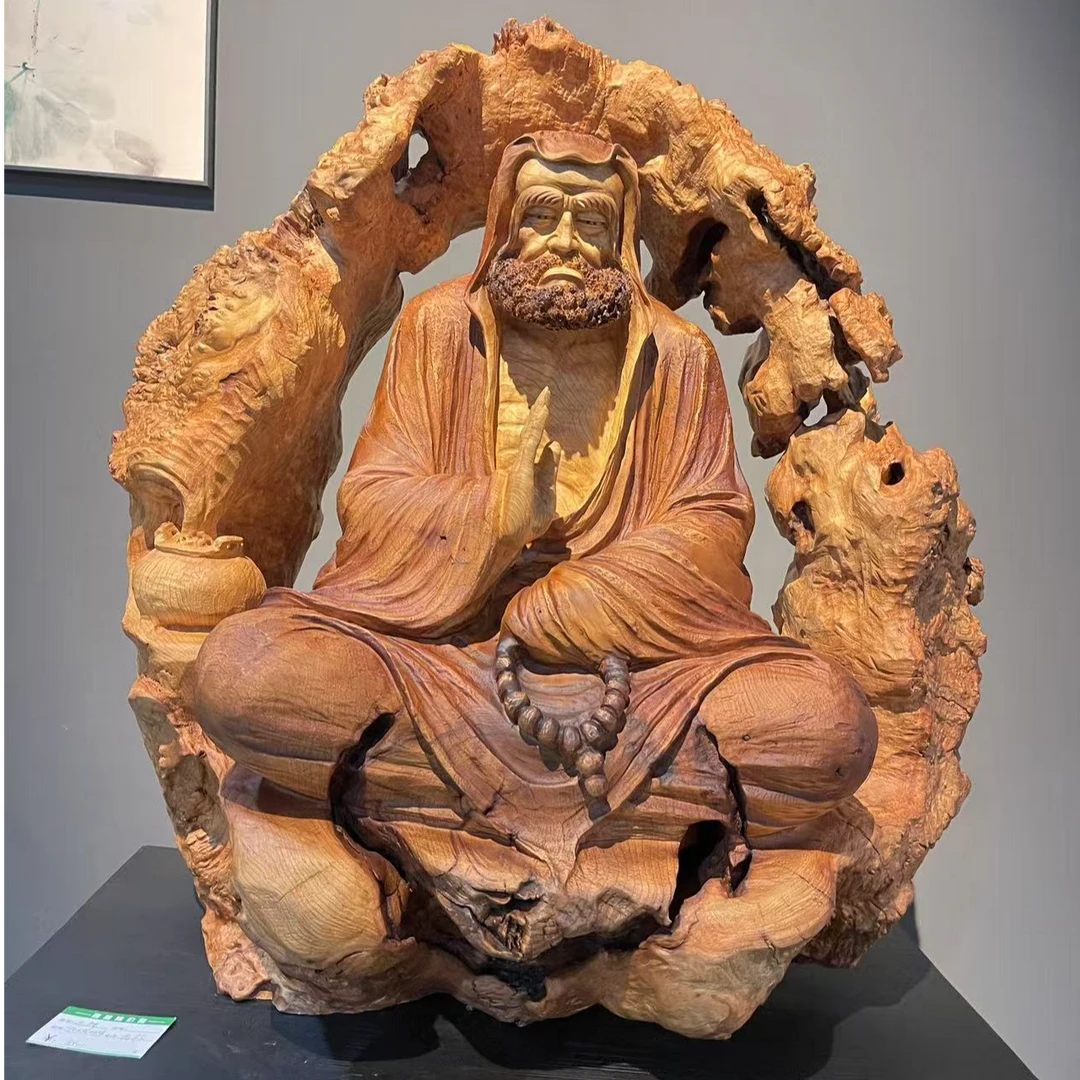 达摩悟道木根雕摆件