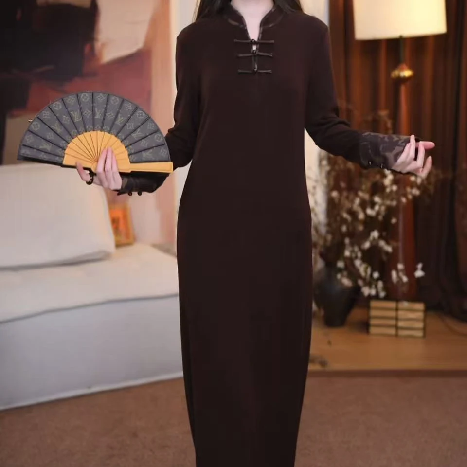 B【秋水】新中式复古显瘦秋冬经典百搭腔调气质休闲连衣裙