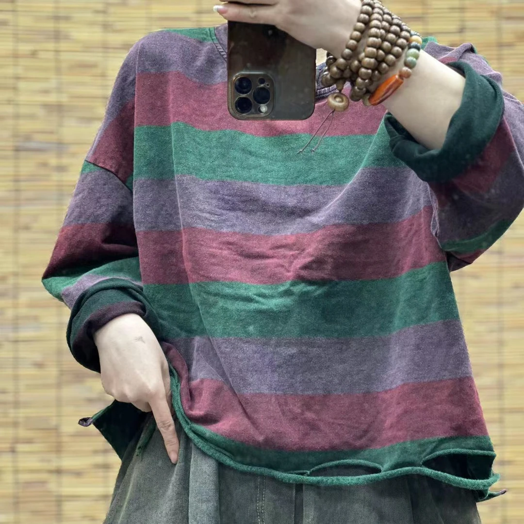 HY   炒色横条下摆做破T恤