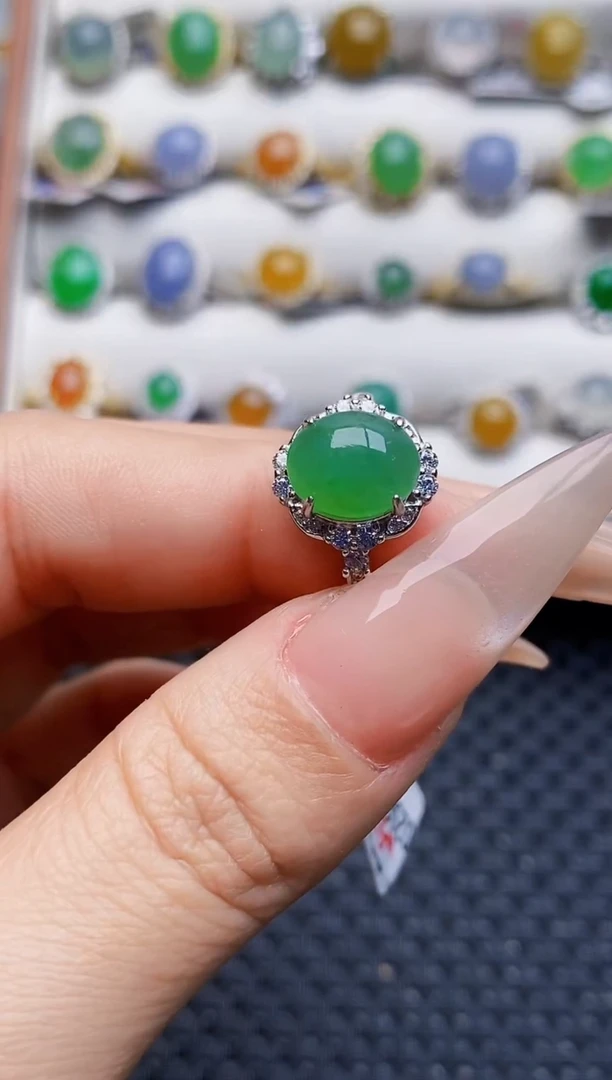 银S925镶嵌戒指翡翠越***月0482