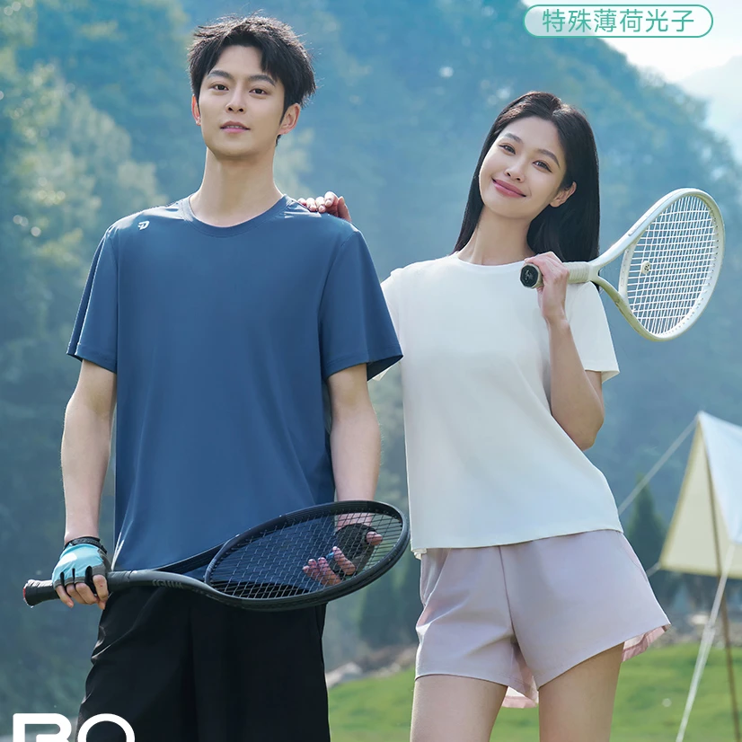 BONAS/宝娜斯2025夏季新品时尚休闲情侣百搭薄荷光子速干T恤8801