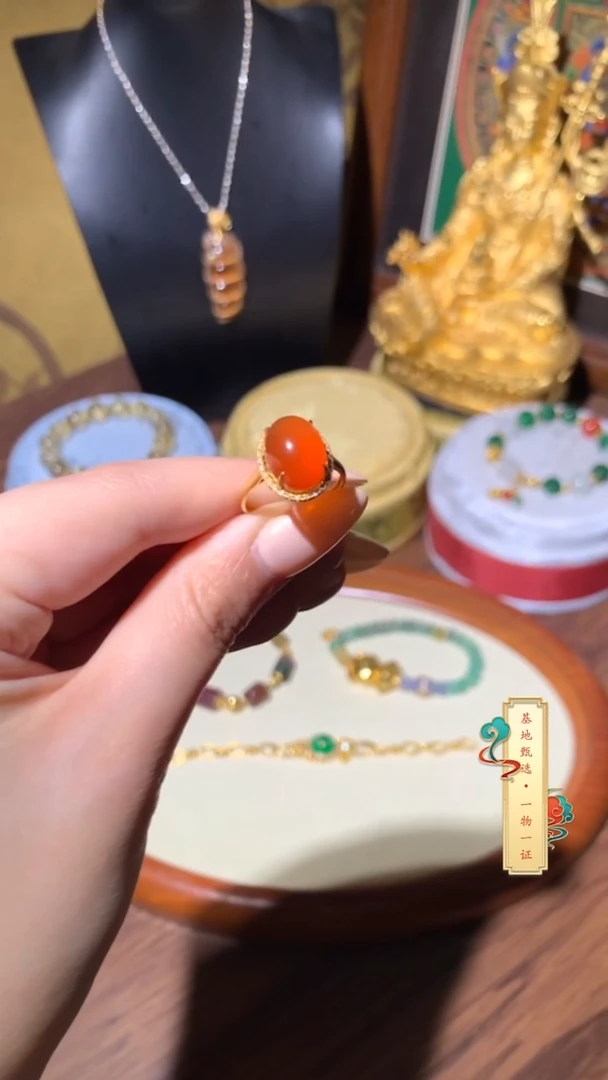 南红玛瑙戒指未镶嵌精品百搭18 k