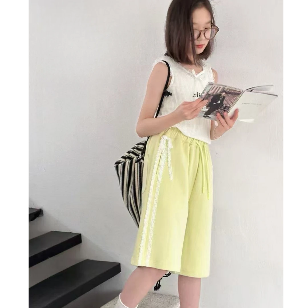 【豪宝贝】2025夏款新品竖边蕾丝休闲中裤7636