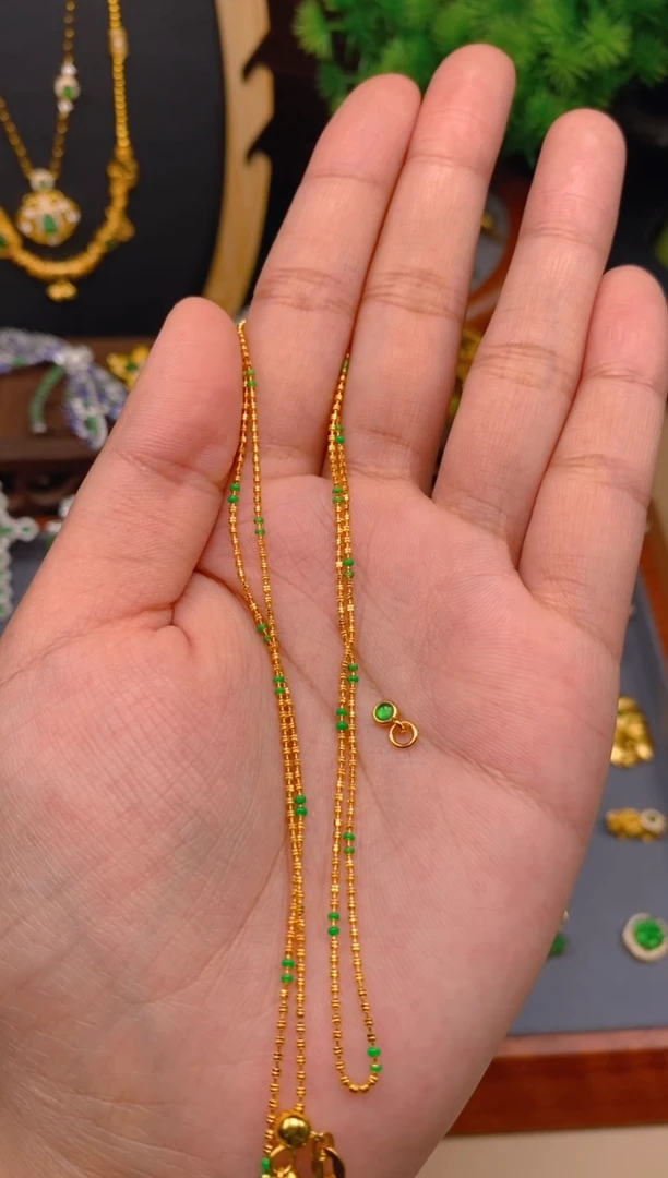 【闪购商品】翡翠项链银S925镶嵌金色可调节项链