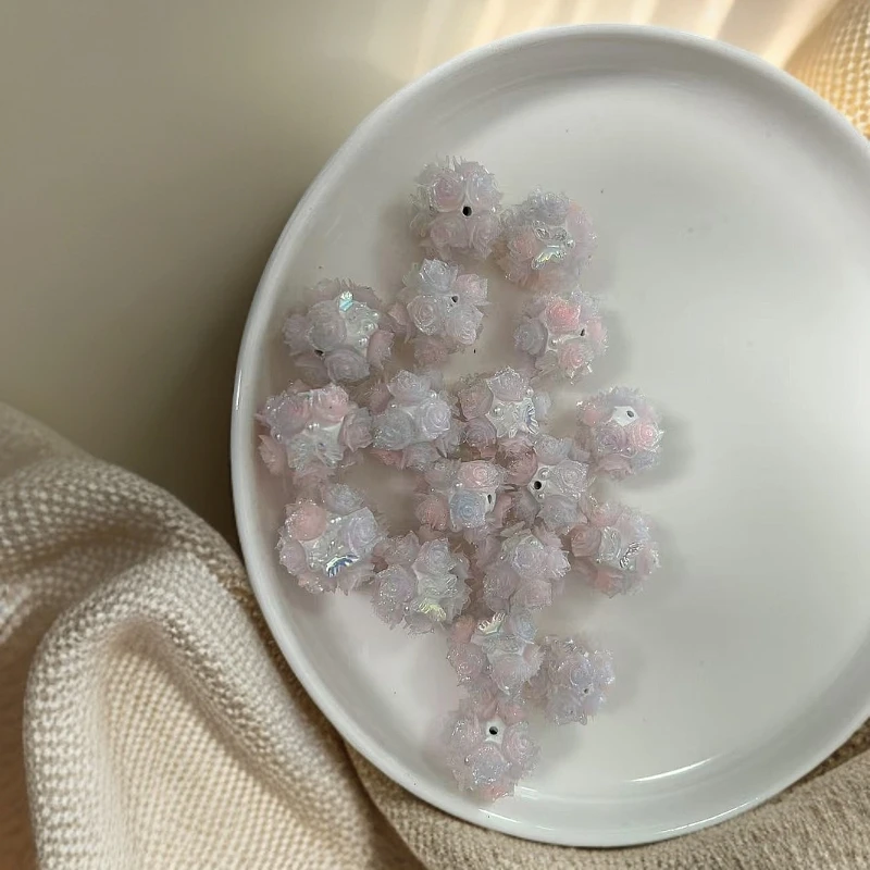 软花夜光白色系diy小莫奈手工饰品砂糖蔷薇花创意钥匙链手机链