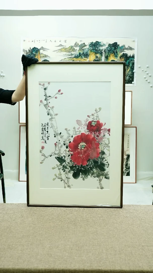 国画62*92李法良手绘花鸟带框