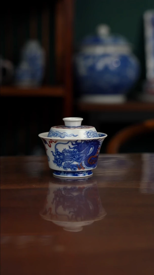 自成堂柴窑 龙凤盖碗