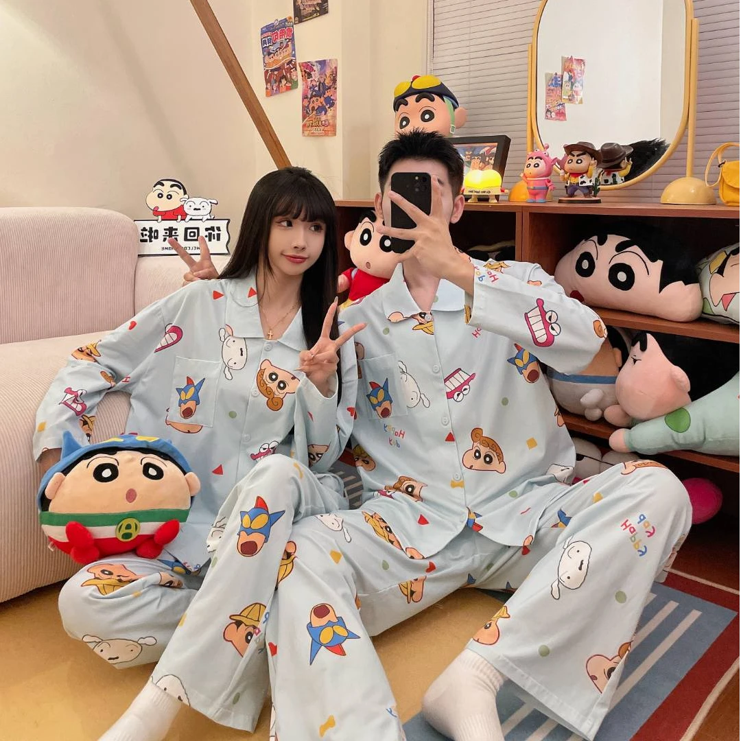 奥美诗嘉蜡笔小新联名情侣睡衣女2025新款春秋长袖长裤纯棉家居服