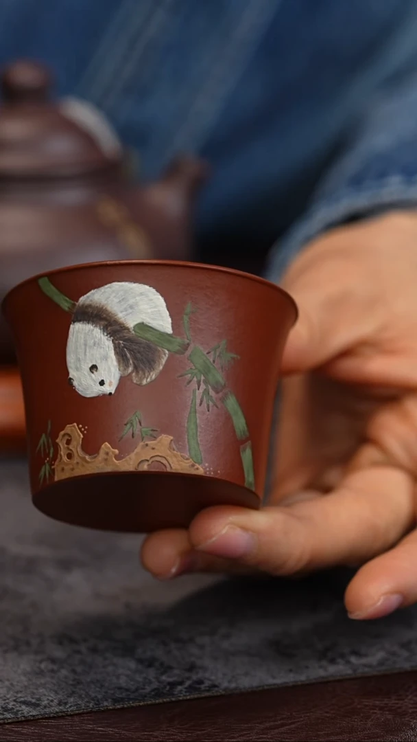 【闪购商品】紫砂茶杯朱泥马蹄 熊猫