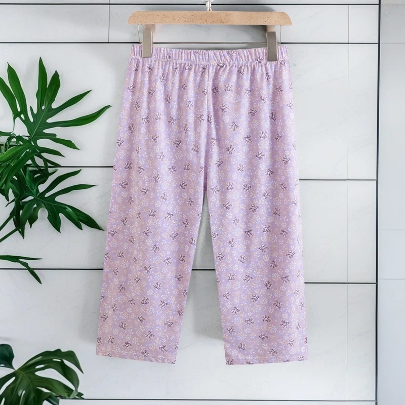 女士纯棉七分裤家居睡裤碎花大码宽松遛弯裤
