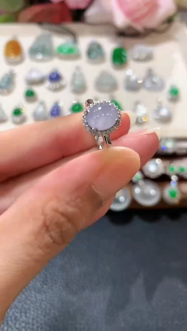 18K金镶嵌戒指翡翠z61紫色有色差