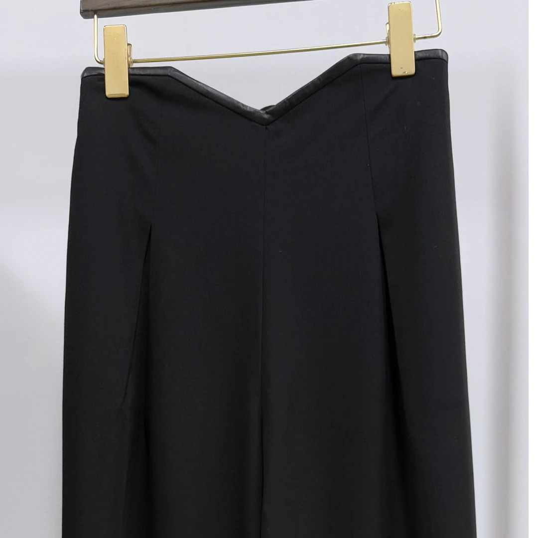 长裤中腰极简风女士设计师显瘦黑色舒适简约筒裤