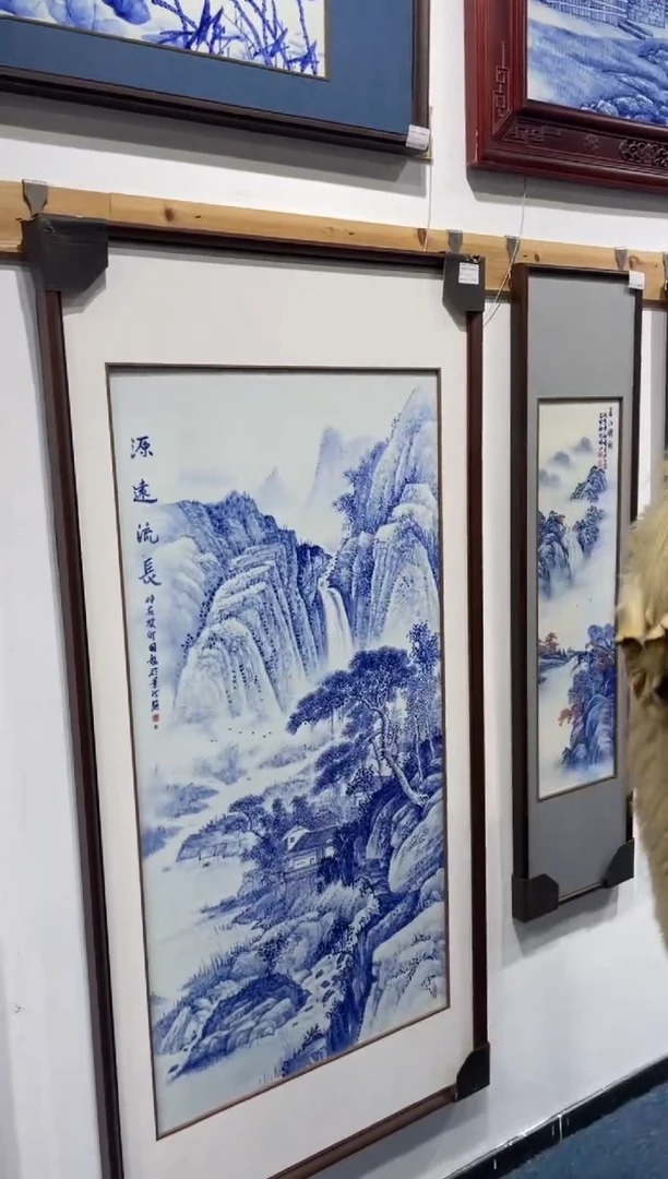 瓷源远流长青花瓷板画146x70.5cm