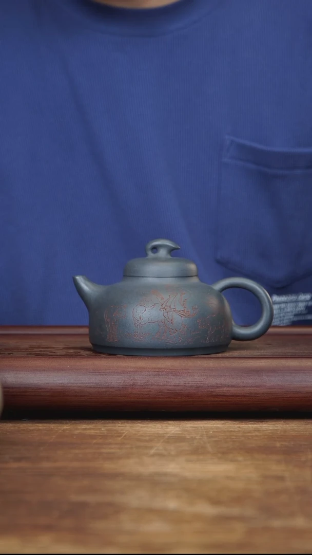 茶壶紫砂350ml 高工作品 三羊开泰 青灰还原烧