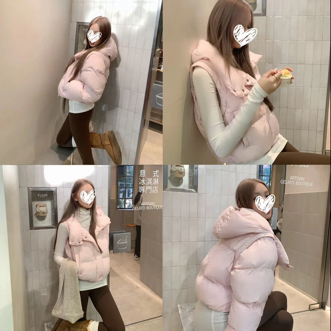 草莓泡芙 连帽棉袄面包棉服女粉色马甲短外套D923