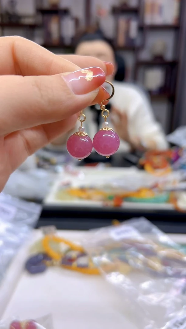 【闪购商品】红色碧玺耳饰14K金镶嵌E742