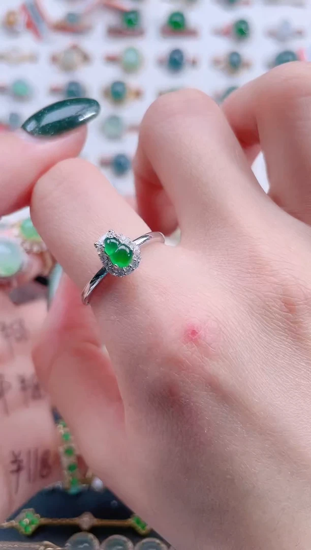 银S925镶嵌戒指翡翠天然翡翠