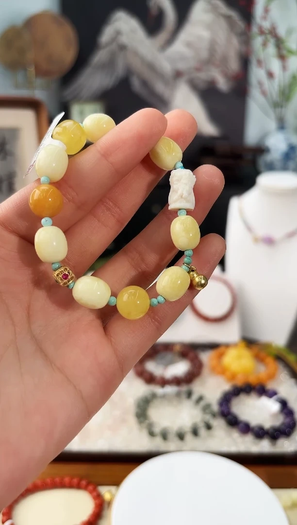 手串蜜蜡银S925镶嵌QS3513扎基蜜蜡手串多样性发一