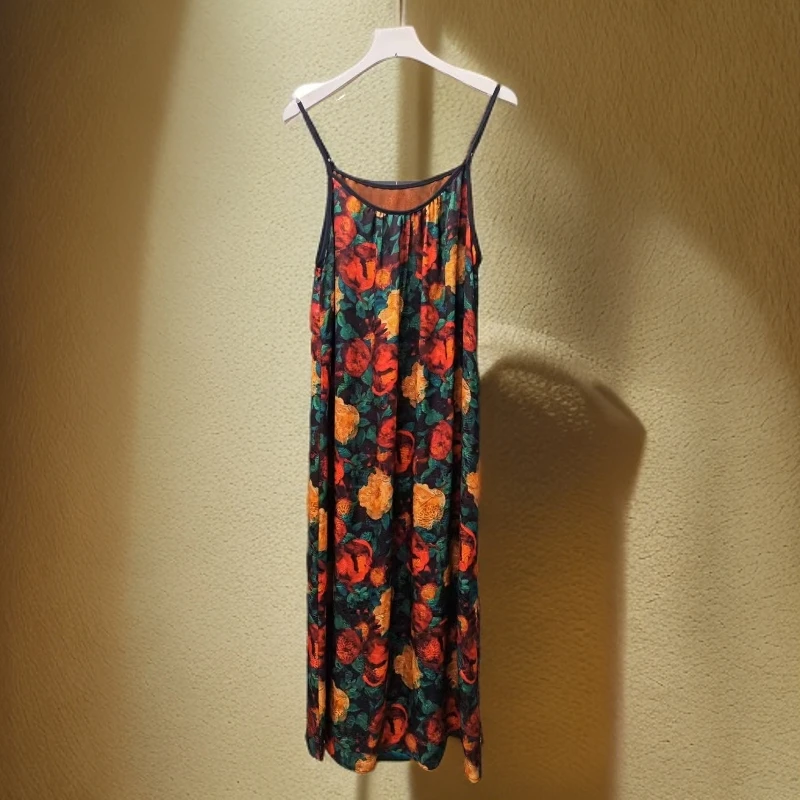 夏季吊带连衣裙文艺风碎花吊带裙碎花长裙城市机能风