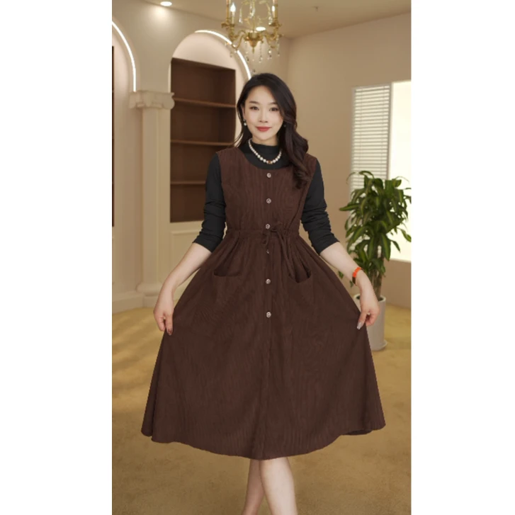 洋气显瘦假两件秋冬季连衣裙#8520