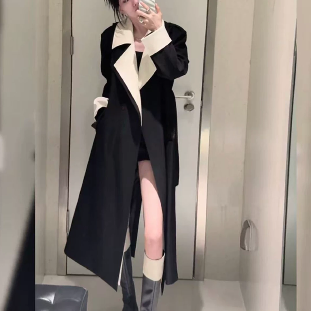 婷婷家高端气质中长款黑色风衣外套2025新款今年流行爆款大衣女装