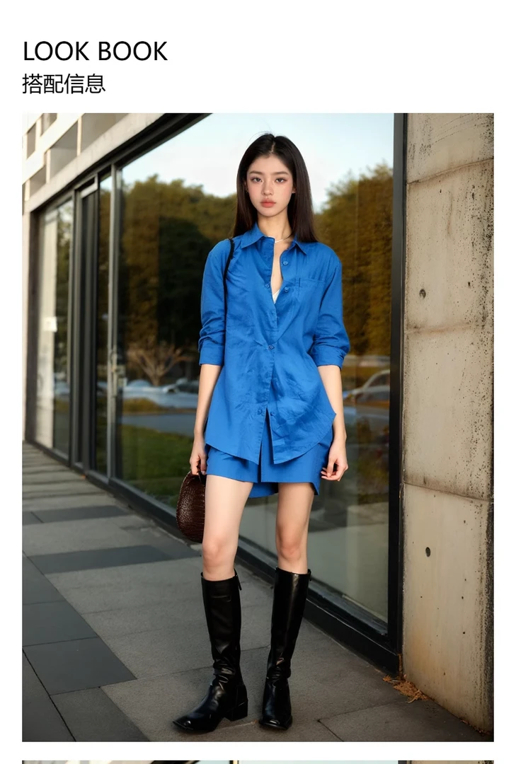 气质棉麻套装女夏季宽松透气减龄时髦气蓝色晒亚麻衬衫短裤两件套