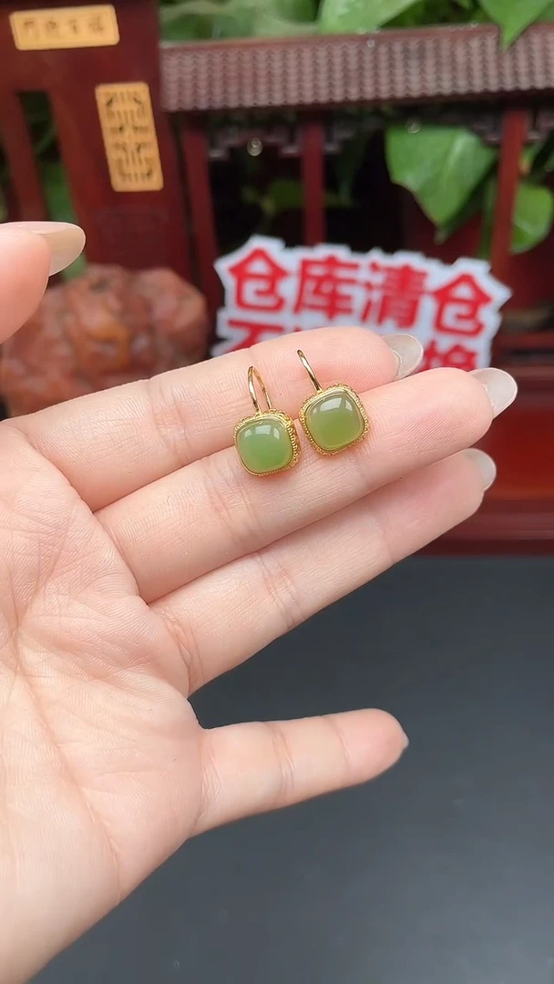 银S925镶嵌和田玉耳饰耳饰XB18多样性发其一