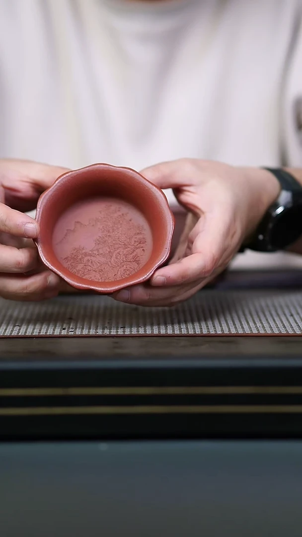 茶壶紫砂红降坡山水无尘杯100cc