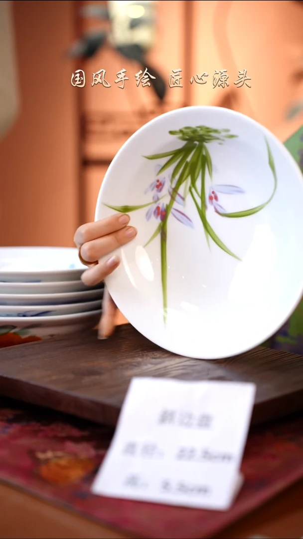 陶瓷景德镇釉中彩餐具斜边盘直径22.5高5.5