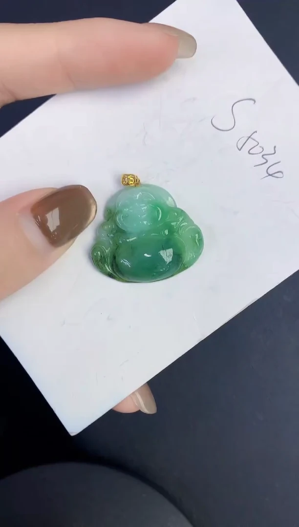 颈饰18K金镶嵌翡翠缅甸天然翡翠A货