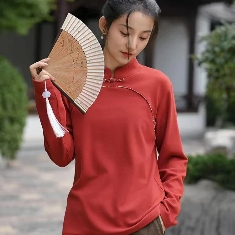 浣茜纱新中式女装2025春秋冬新款德绒打底衫可外穿中国风复古保暖