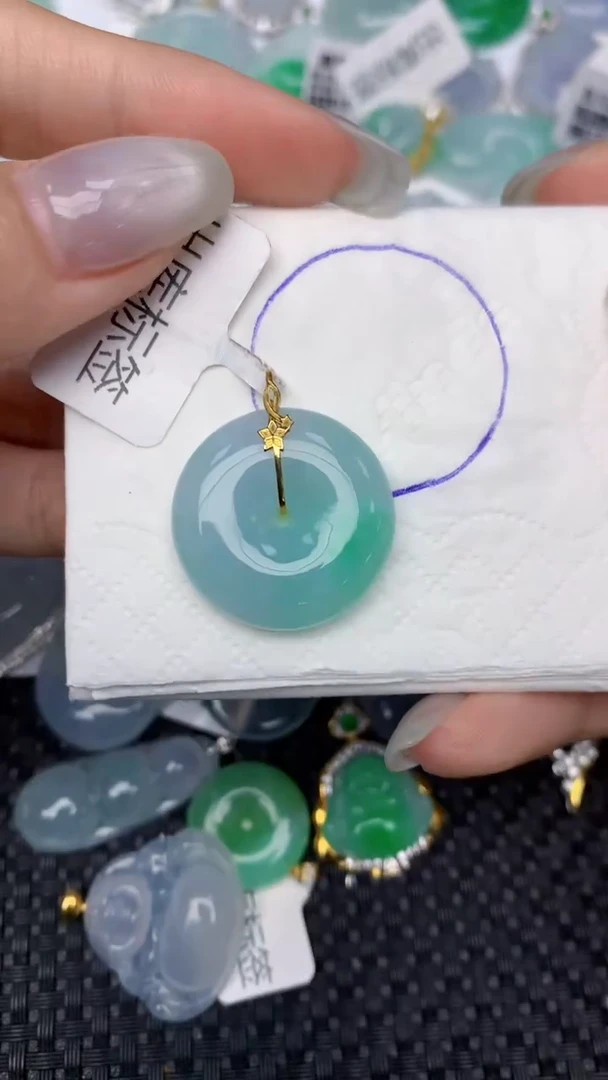 颈饰18K金镶嵌翡翠天然缅甸翡翠a货百元以上9元证书费自理