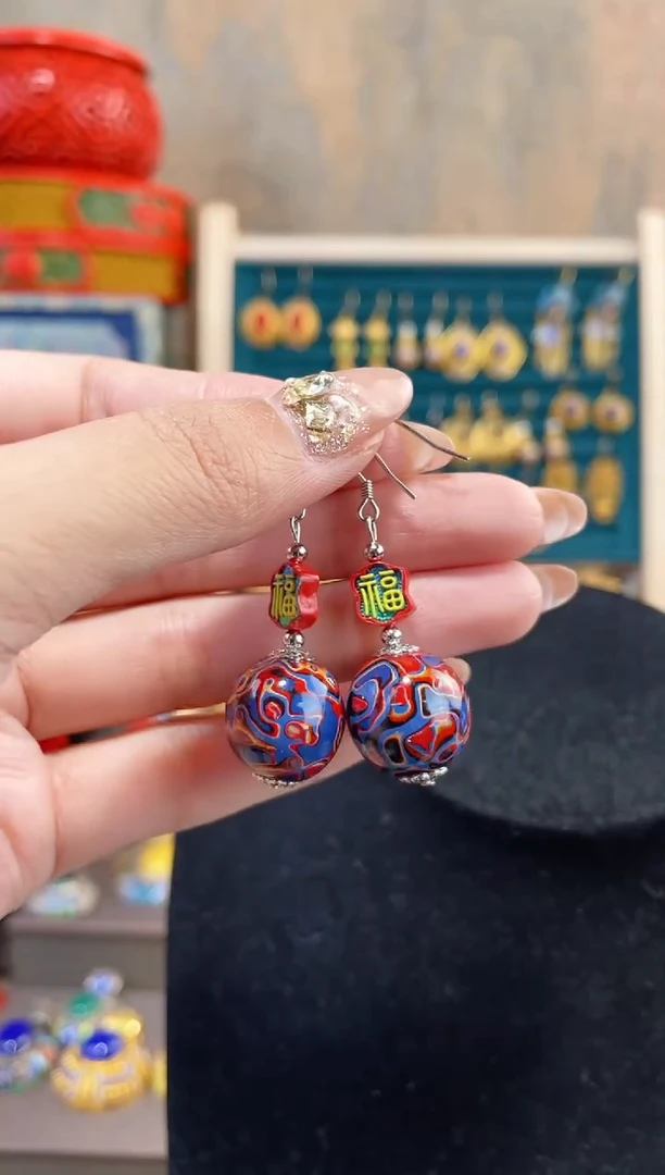 【闪购商品】非遗犀皮漆精品耳环福字