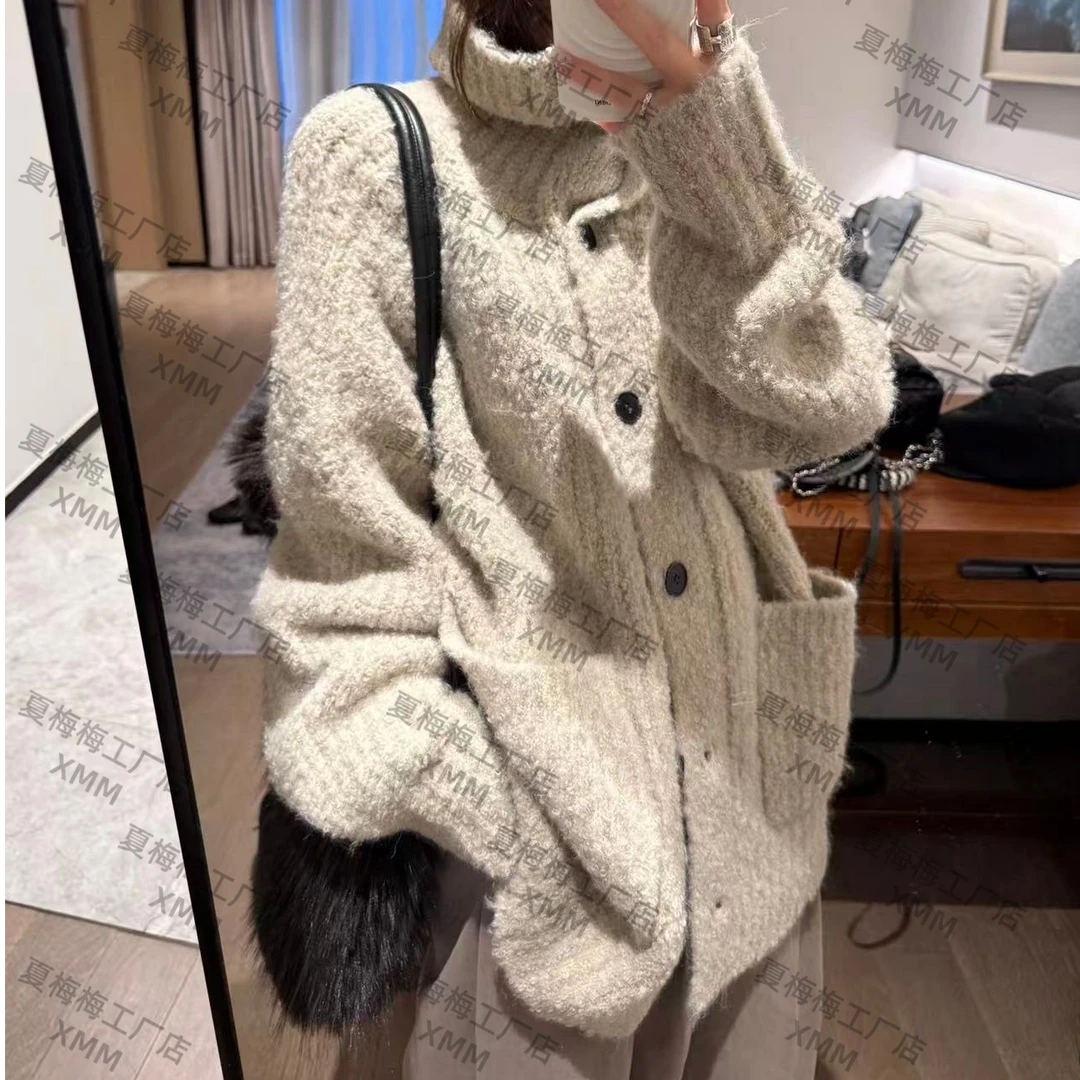 XMM.【排扣大开衫】女装港风上衣长袖毛针织衫冬季慵懒风百搭-Y9355