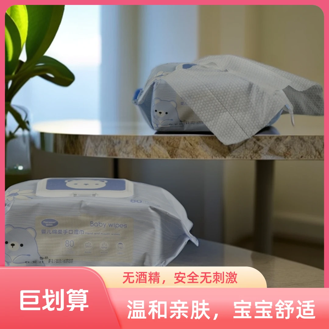 母婴湿巾绵柔湿纸巾新生儿润柔软亲肤温和湿巾家庭实惠装80抽