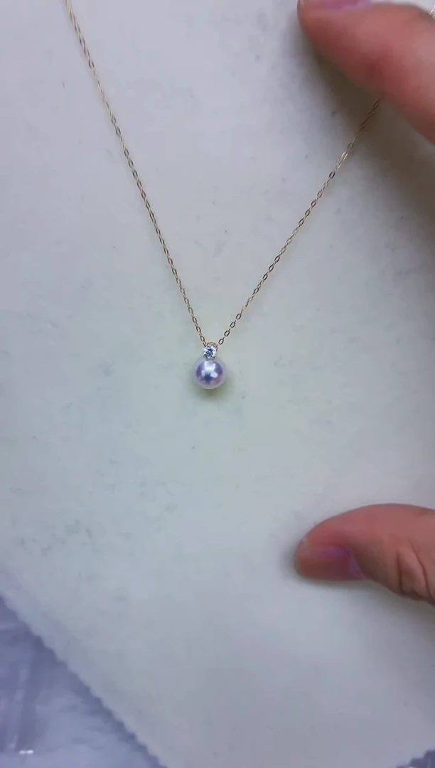 18K金镶嵌DA海水珍珠akoya吊坠8-9 y862