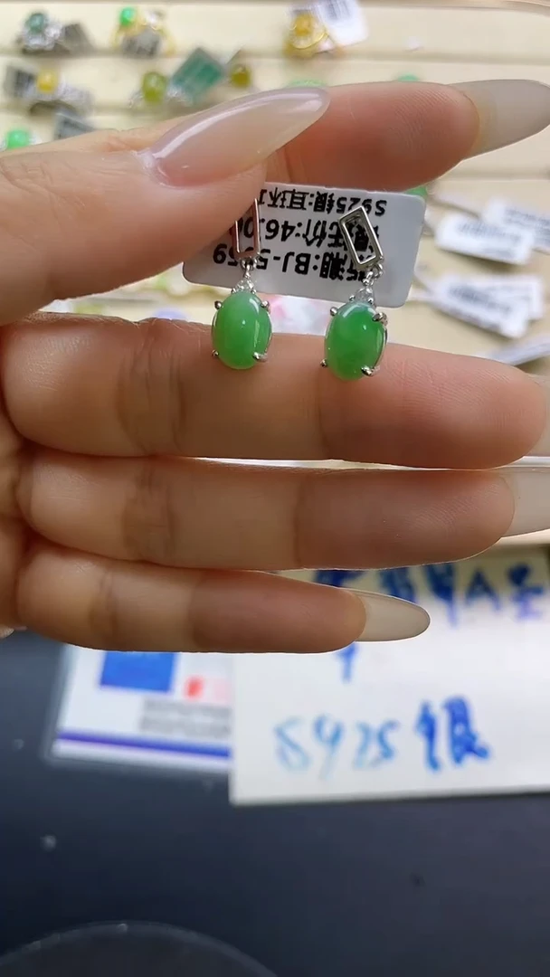 银S925镶嵌戒指翡翠翡翠 蛋面 银S925镶嵌
