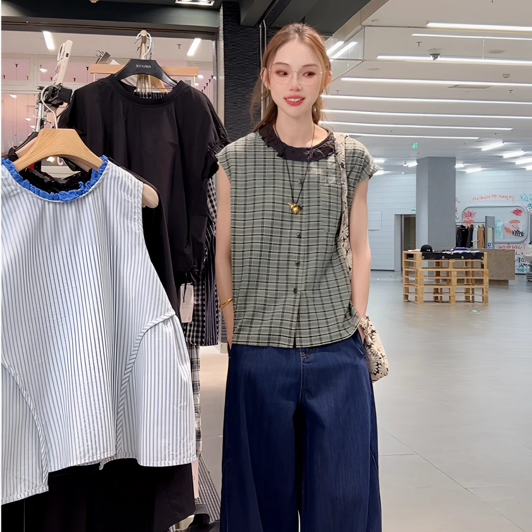 【女装优选】GUMG-复古海苔绿格纹上衣GM20302