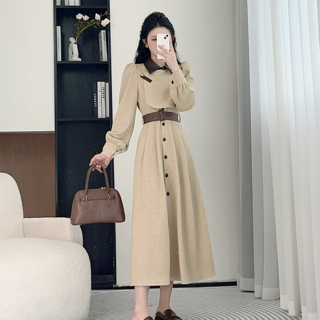 拉夏贝尔25秋时尚气质法式百搭设计师高级感长袖连衣裙 10200 LSC