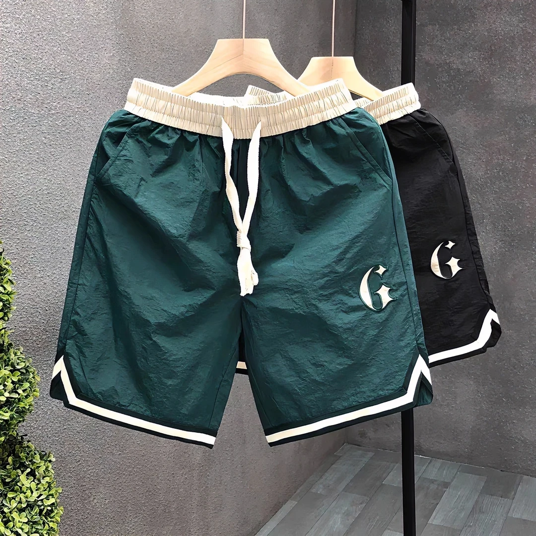 时尚短裤男士轻薄款五分裤夏季潮牌刺绣宽松中裤子休闲沙滩大裤衩