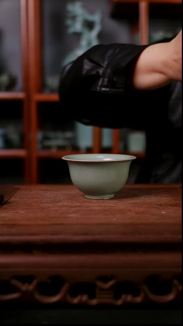杯子陶青霁汝窑仿古釉   压手杯