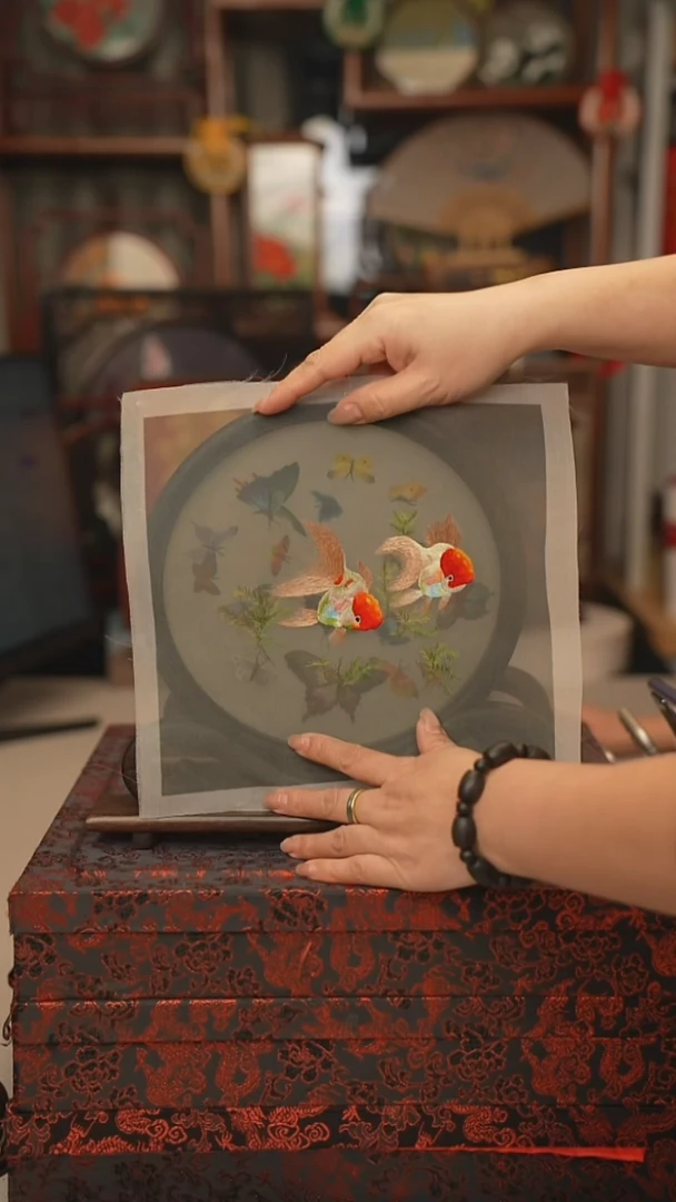 扇子摆件摆台双面绣花