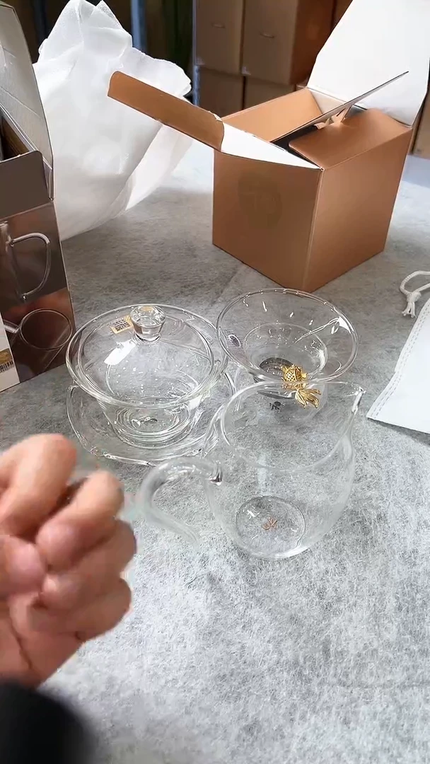 【闪购商品】禾器透明荷叶盖碗怡然透明茶海金鱼茶漏