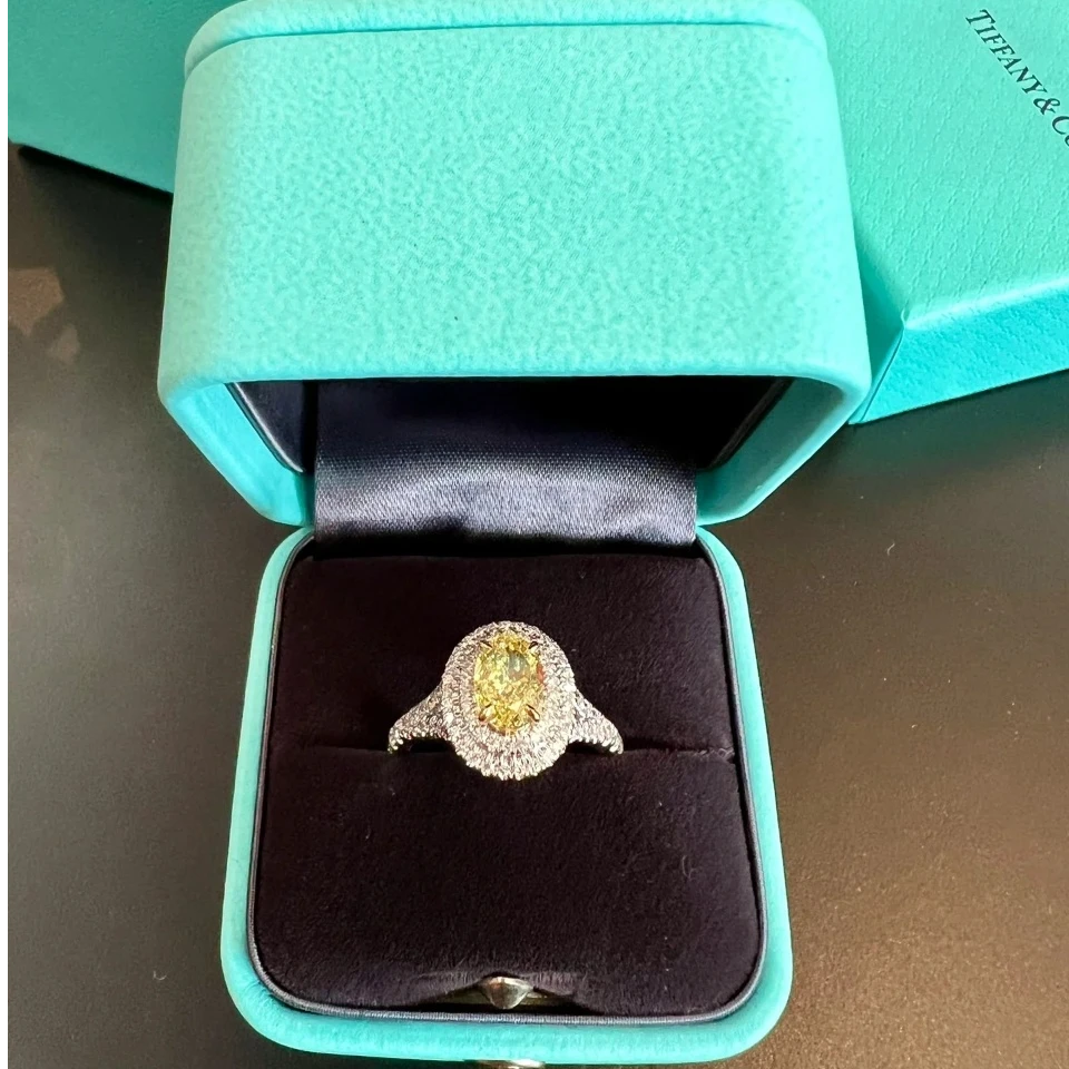 99新 Tiffany & Co./蒂芙尼 小花柳满钻戒指浓彩黄钻EX lF净度