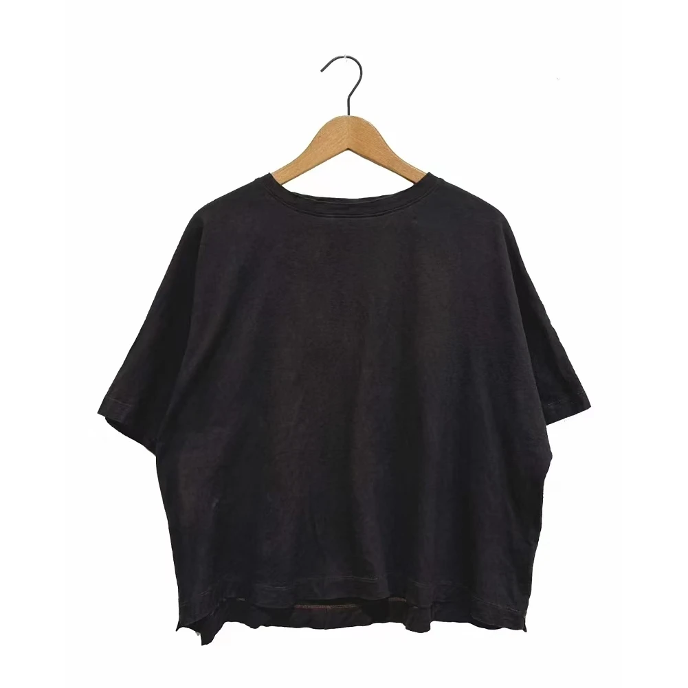 左岸迷香春夏上新植物染休闲百搭柿黑色T恤半袖宽松夏季Z25SS4014
